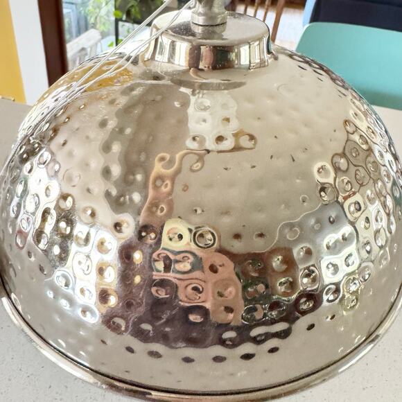 Hammered Metal Silver Tone Pendant Light Chain Link Rustic Industrial Kitchen - Picture 2 of 5